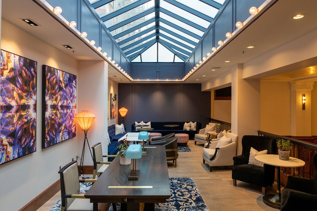 The interior of a meeting space at the Heathman Hotel in Portland, Oregon.